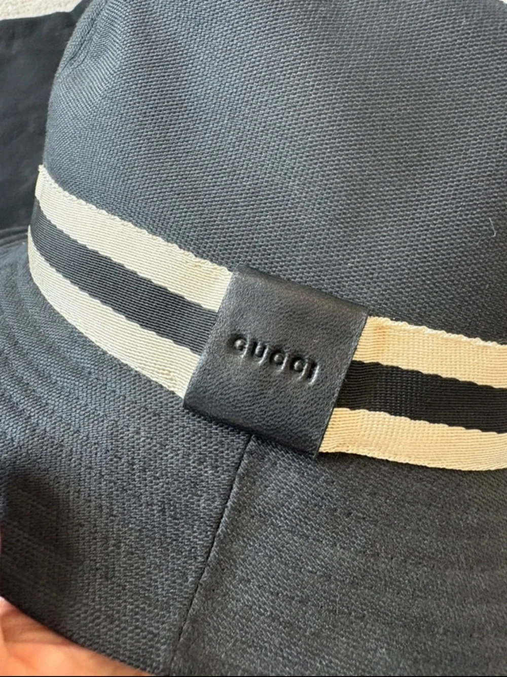 Gucci Black Bucket Hat with White Stripe Band